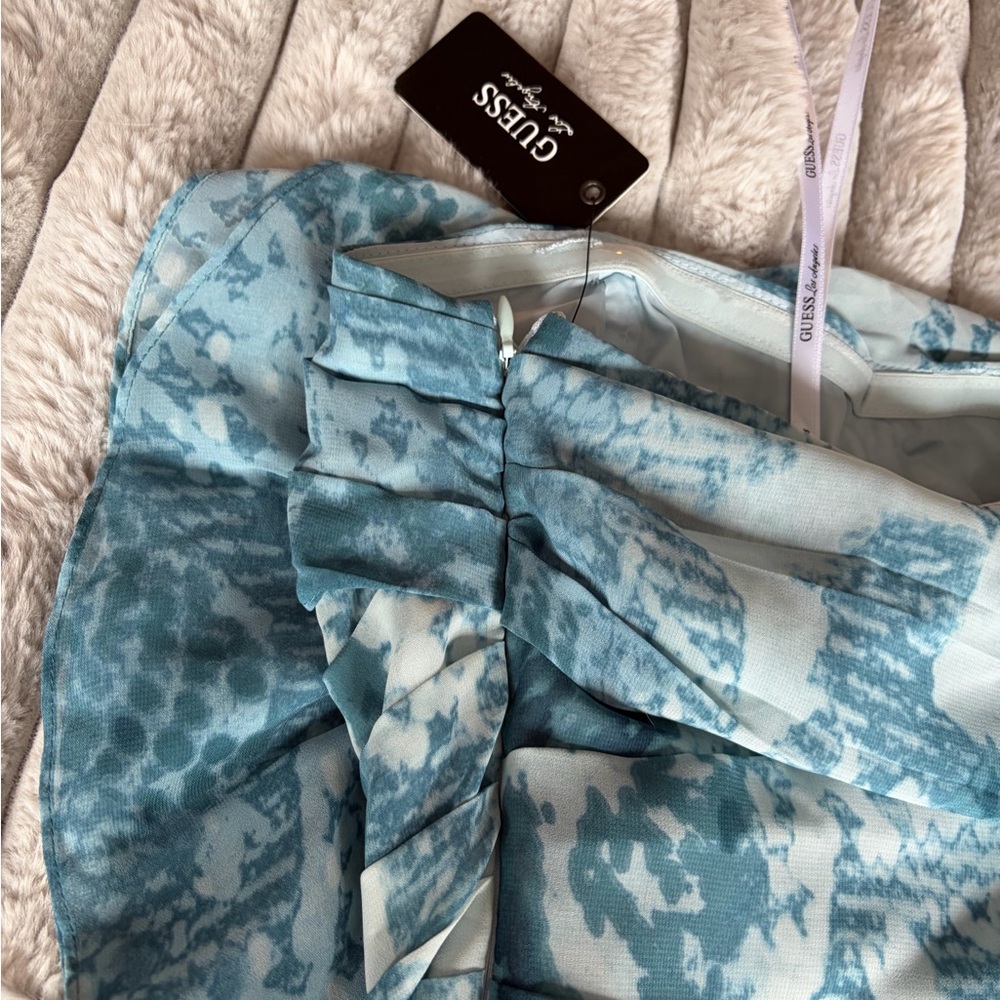 Guess Teal Blue Python Pattern Ruched Mini Dress - Picture 4 of 5